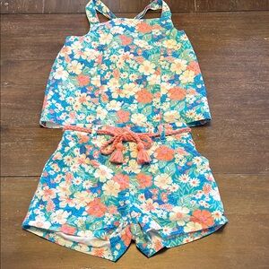 Happily Grey Kids 2-Piece Peach/Turquoise Cotton Short Set
